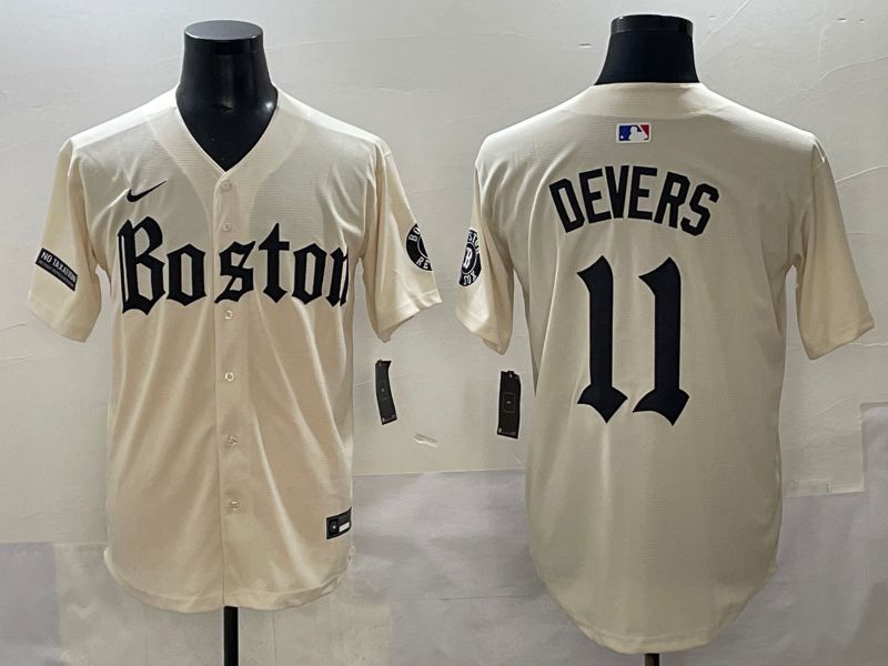Men 2025 Boston Red Sox 11 Devers Cream Five generations Joint Name Nike MLB Jersey style 14